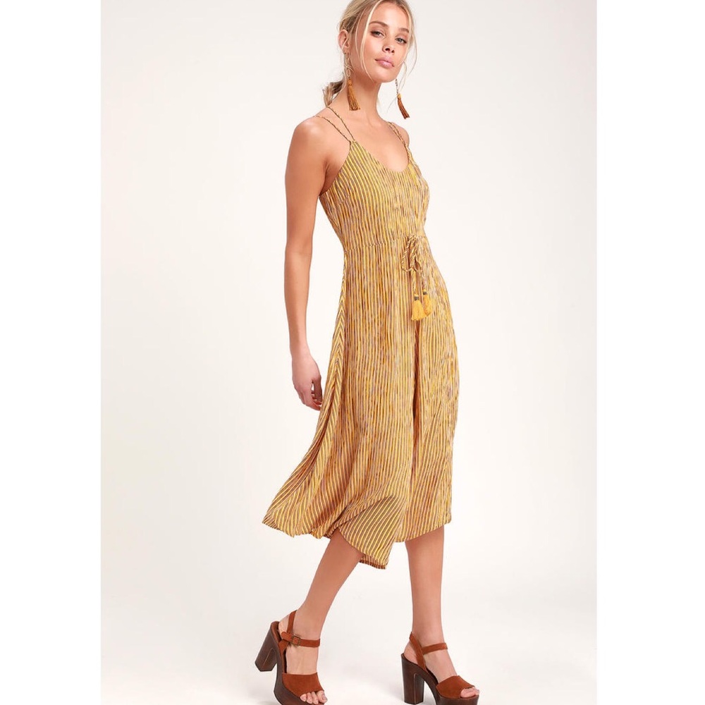 Paris Mustard Yellow Striped Culotte Jumpsuit - Picture 5 of 16